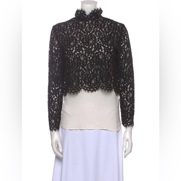 Sandro Tops - SANDRO Paris black silk lace coquette  goth academia xs blouse quiet luxury